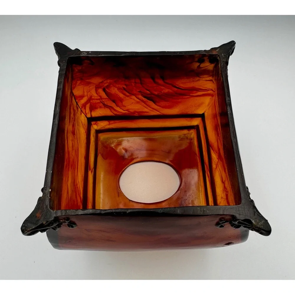 Vintage Faux Tortoiseshell Lucite Acrylic Tissue Box Cover Ornate Resin Feet